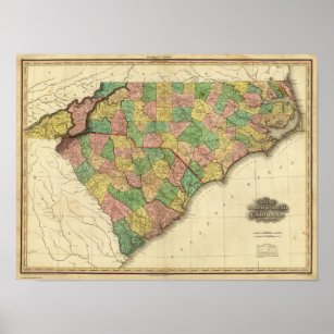 Karte Nord- und Südkarolina Poster