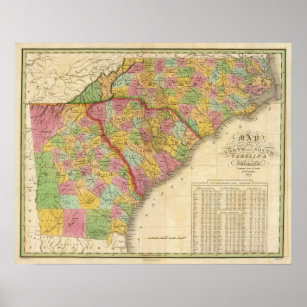 Karte Nord- und Südkarolina und Georgien Poster