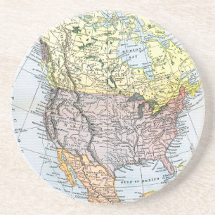 KARTE: NORDAMERIKA, 1890 SANDSTEIN UNTERSETZER