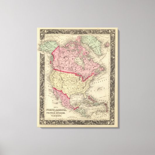 Karte Nordamerikas Leinwanddruck (Vorderseite)