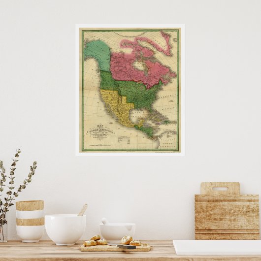 Karte Nordamerikas von D.H. Vance 1826 Poster (Küche)