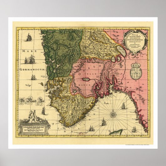 Karte Norwegens von Jan Jansson 1650 Poster (Vorne)