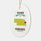 Karte Omahas, Nebraska - Zuhause ist, wo das Herz Keramikornament (Links)