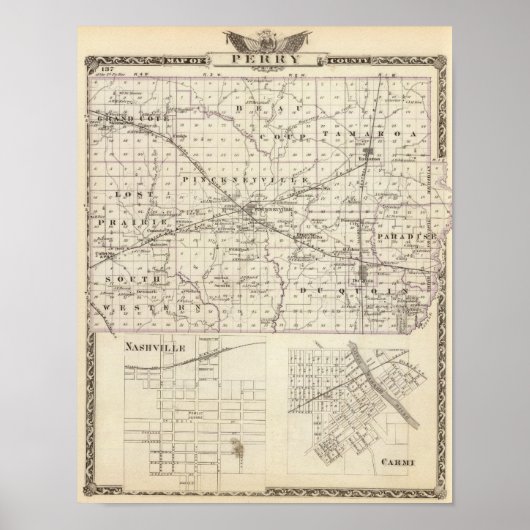 Karte Perry Landkreis, Nashville und Carmi Poster (Vorne)