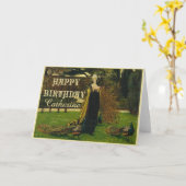 Karte Pfau-Damen-Geburtstag (Gelbe Blume)