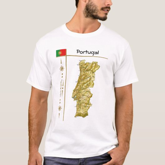 Karte Portugal + Flagge + T - Shirt (Vorderseite)