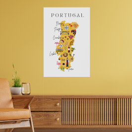 Karte Portugals mit den wichtigsten Städten und ve Poster