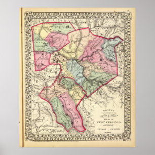 Karte Putnam, Kanawha, Boone Landkreis Poster