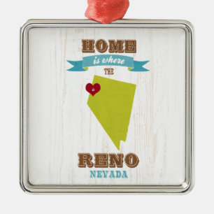 Karte Reno, Nevada - Zuhause ist, wo das Herz ist Ornament Aus Metall