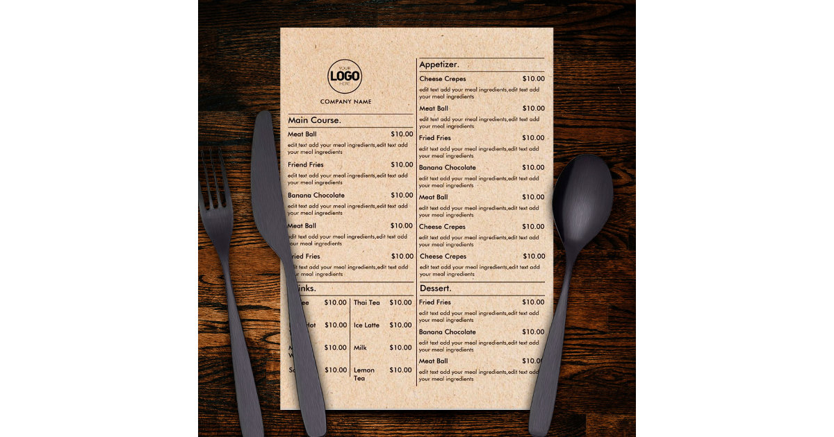 Karte Restaurant Karte Karte Karte Karte Flat Menu | Zazzle.de