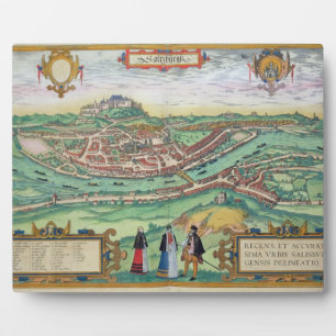 Karte Salzburgs, von 'Civitates Orbis Terrarum' b Fotoplatte