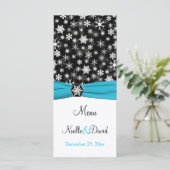 Karte Schwarz, Weiß, Schneeflocken aus Aqua (Stehend Vorderseite)