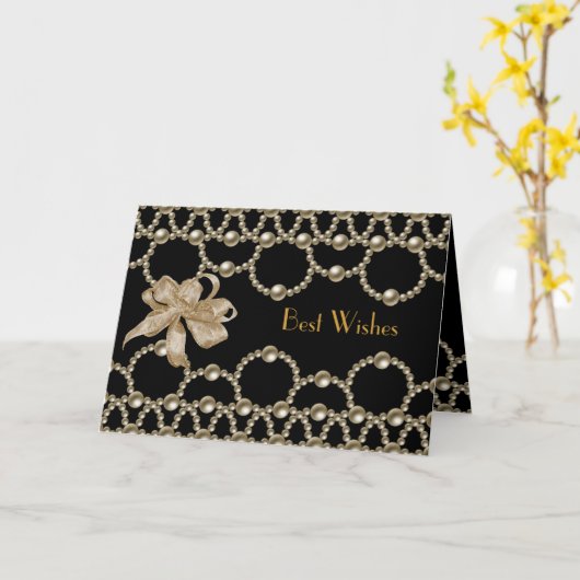 Karte Schwarze Perlen Bow Beste Wünsche oder Gebur (Gelbe Blume)