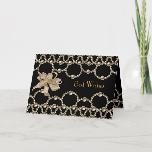 Karte Schwarze Perlen Bow Beste Wünsche oder Gebur (Vorderseite)