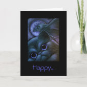 Karte SCHWARZEN CAT u. RAVEN/CROW HALLOWEEN (Vorderseite)