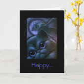 Karte SCHWARZEN CAT u. RAVEN/CROW HALLOWEEN (Gelbe Blume)