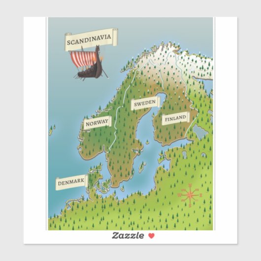 Karte Skandinaviens Aufkleber (Blatt)