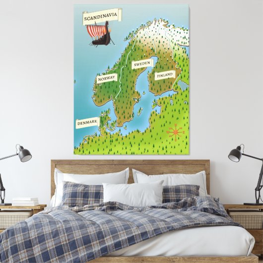 Karte Skandinaviens Leinwanddruck (Insitu (Schlafzimmer))