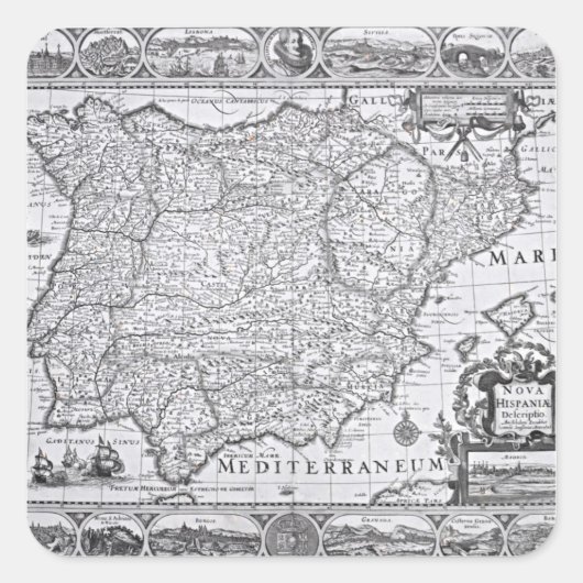 Karte Spaniens Quadratischer Aufkleber (Vorderseite)