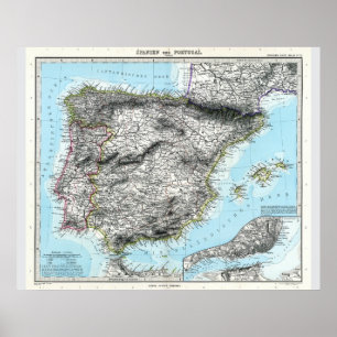 Karte Spaniens und Portugals (1891) Poster