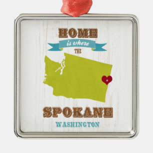Karte Spokanes, Washington - Zuhause ist wo das Silbernes Ornament