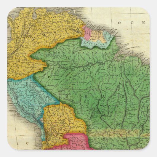Karte Südamerikas 3 Quadratischer Aufkleber (Vorderseite)