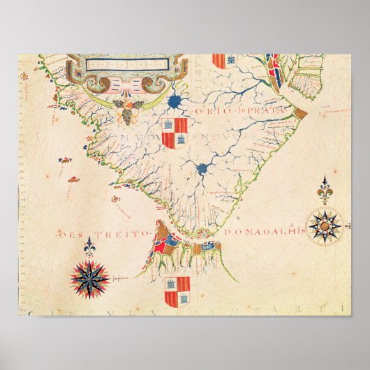 Karte Südamerikas und der Magellan-Straße Poster (Vorne)