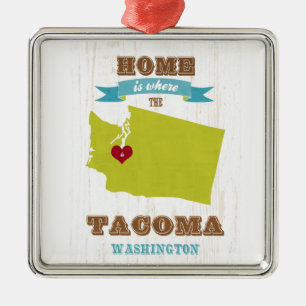 Karte Tacomas, Washington - Zuhause ist, wo das Ornament Aus Metall