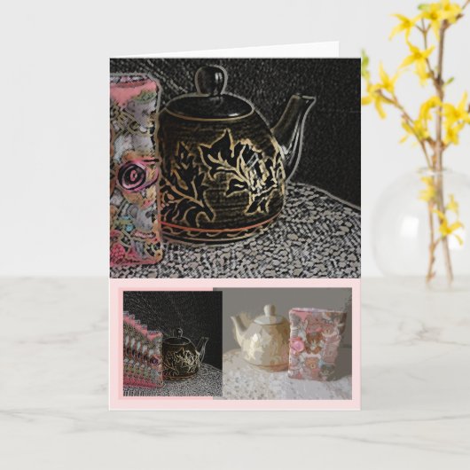 Karte - Teddybär-Bücher und Tee (Gelbe Blume)