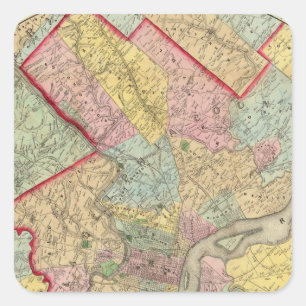 Karte um die Stadt von Philadelphia Quadratischer Aufkleber