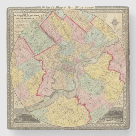 Karte um die Stadt von Philadelphia Steinuntersetzer (Vorderseite)