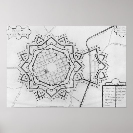 Karte und Befestigungsanlagen von Neuf-Brisach Poster (Vorne)