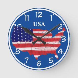 Karte und Flagge der USA Runde Wanduhr
