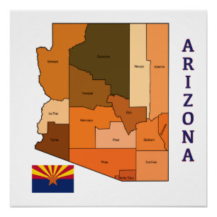 Karte und Flagge von Arizona Poster