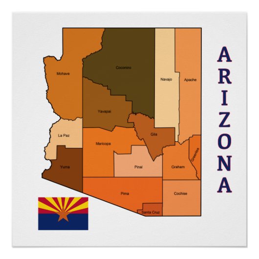 Karte und Flagge von Arizona Poster (Vorderseite)