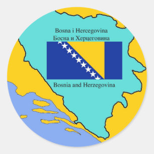 Karte und Flagge von Bosnien-Herzegowina Runder Aufkleber