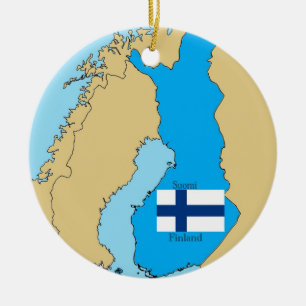 Karte und Flagge von Finnland Keramik Ornament