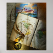 Karte und Kompass Poster (Vorne)