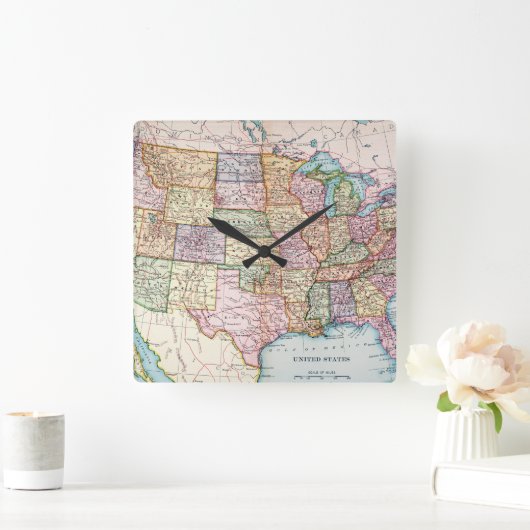 Karte: United Staaten, 1905 Quadratische Wanduhr (Zuhause)