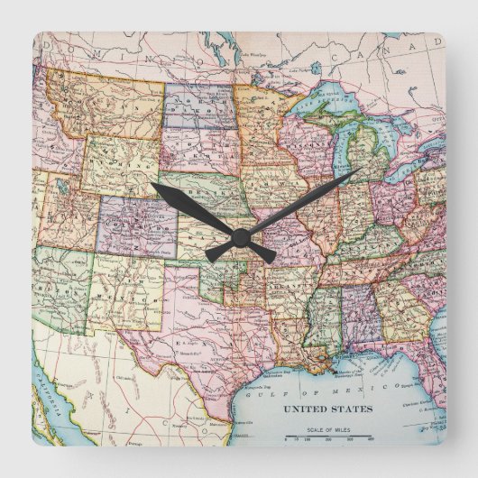 Karte: United Staaten, 1905 Quadratische Wanduhr (Vorderseite)