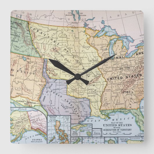 Karte: US-Erweiterung, 1905 Quadratische Wanduhr (Vorderseite)