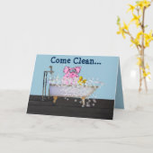 Karte "Vermisst" mit Schwein in einer Blase (Gelbe Blume)