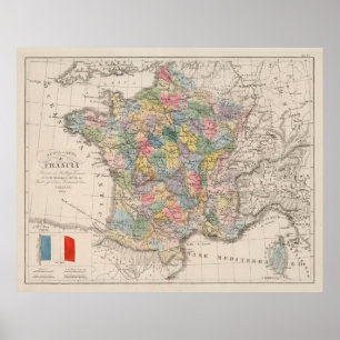 Karte Vintag Frankreich (1842) Poster