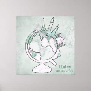 Karte Vintag Pink Sehenswürdigkeit Globe Personali Leinwanddruck