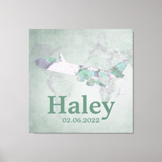 Karte Vintag rosa Flugzeugdekor Personalisiert Leinwanddruck (Vorderseite)