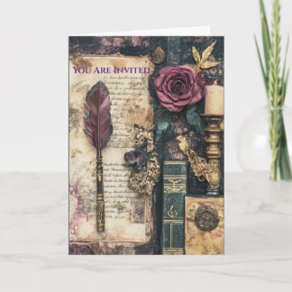 Karte VIntage Dark Academia Gothic Rosen-Einladung