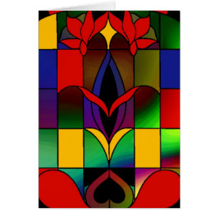 Karte Vintage Kunst festgehaltenes Glasfenster rot