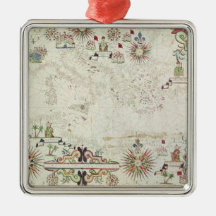 Karte vom Mittelmeer, 1625 Silbernes Ornament