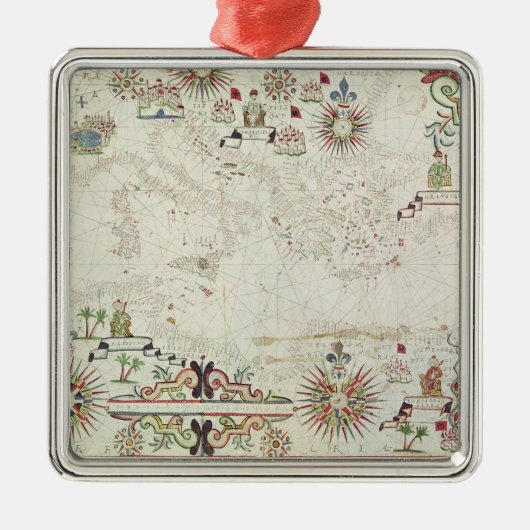 Karte vom Mittelmeer, 1625 Silbernes Ornament (Vorne)