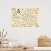 Karte von Abraham Lincolns Besuch von Massachusett Poster (Küche)